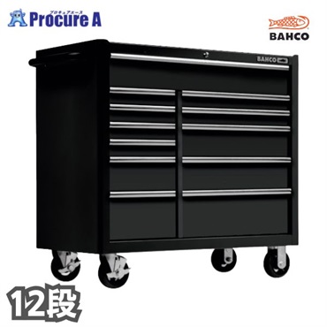 ポーチ付 バーコ キャビネット 複合2列12段引き出し ロールキャブ ブラック ラバートップ 1475KXL12PC 黒 1台 高985×幅1016×奥行501mm ■▼347-2013