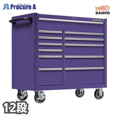 ポーチ付 バーコ キャビネット 複合2列12段引き出し ロールキャブ パープル ラバートップ 1475KXL12PEV 紫 1台 高さ985×幅1016×奥行501mm ■▼252-6828