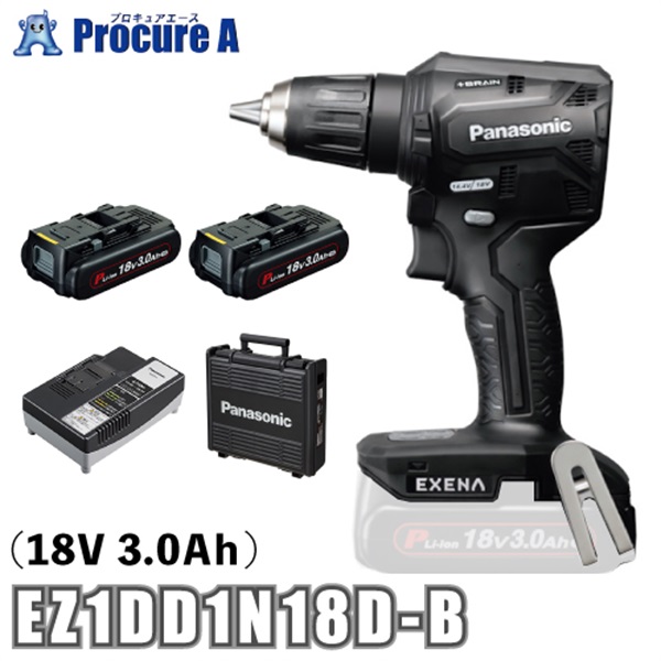 EXENA 充電ドリルドライバー EZ1DD1N18D-B 18V 3.0Ah 電池2個セット 黒