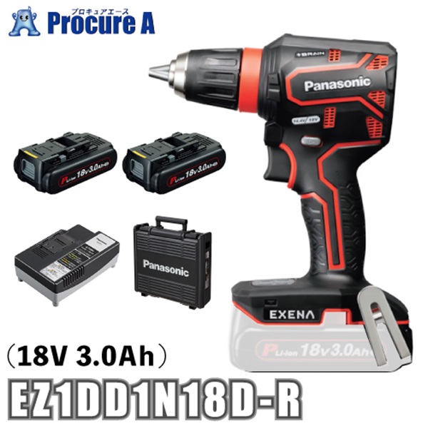 EXENA 充電ドリルドライバー EZ1DD1N18D-R 18V 3.0Ah 電池2個セット 赤