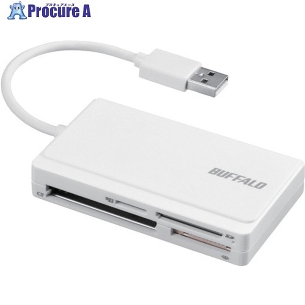 BAFFALO USB2.0 マルチカードリーダー ケーブル収納モデル ホワイト BSCR300U2WH  1個  (株)バッファロー ▼459-4836