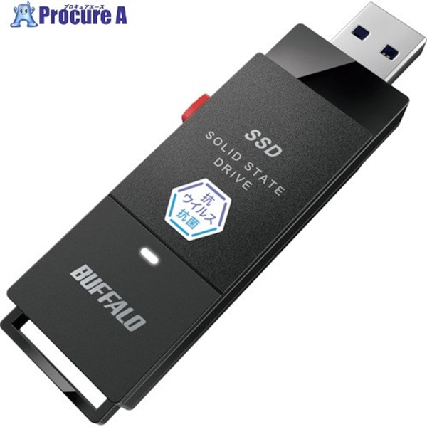 バッファロー 抗ウイルス・抗菌ポータブルSSD USB3.2(Gen1) Type-A スティック型 1TB ブラック SSD-PUTVB1.0U3-B  1個  ▼430-4797