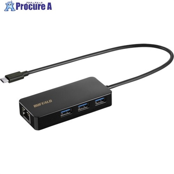 バッファロー Giga対応 USB Type-C LANアダプターハブ付 ブラック LUD-U3-CGHBK  1個  (株)バッファロー ▼457-0665