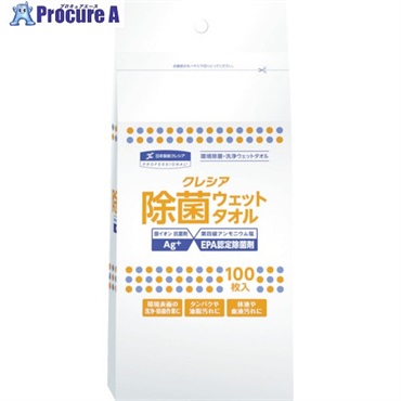 クレシア 除菌 ウェットタオル 詰め替え用 100枚 64145  1パック ▼855-7558