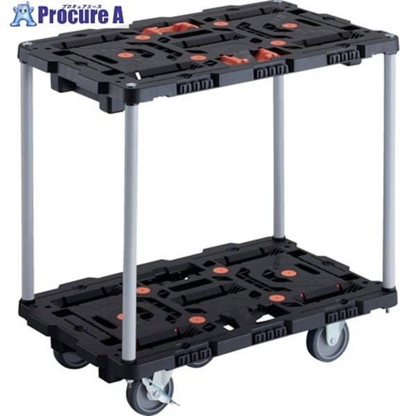 TRUSCO 連結式樹脂製2段台車 700X450 自在3輪 内2輪ストッパー付 とめたろう付 ハンドルなし BT720J3S2-E100T  1台