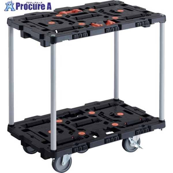 TRUSCO 連結式樹脂製2段台車 700X450 自在5輪 内2輪ストッパー付 とめたろう付 ハンドルなし BT720J5S2-E100T  1台