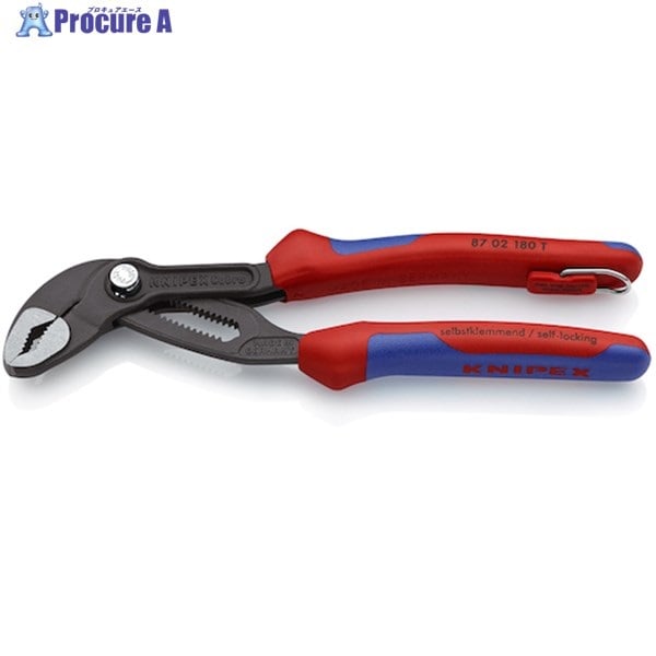 KNIPEX ウォーターポンププライヤー コブラ コンフォートハンドル落下防止リング付 180mm 8702-180TBK  1丁  KNIPEX社 ▼834-5429