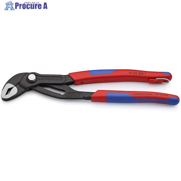 KNIPEX ウォーターポンププライヤー コブラ コンフォートハンドル落下防止リング付 250mm 8702-250TBK  1丁  KNIPEX社 ▼834-5430