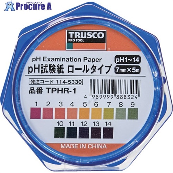TRUSCO pH試験紙 ロールタイプ 7mm×5M Ph1～14 TPHR-1  1袋  トラスコ中山(株) ▼114-5330