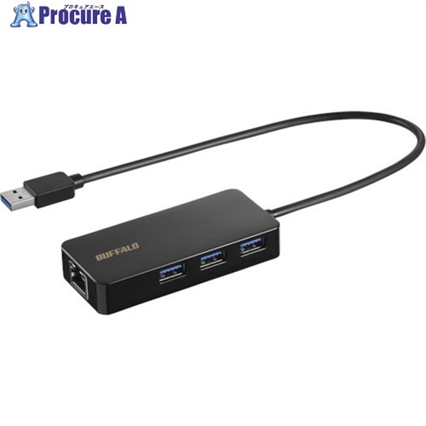 バッファロー Giga対応 USB-A LANアダプターハブ付 ブラック LUD-U3-AGHBK  1個  (株)バッファロー ▼457-0624