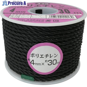 ユタカメイク ロープ PEカラーロープボビン巻 4mm×30m ブラック RE-24  1巻  (株)ユタカメイク ▼754-1490