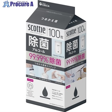 クレシア スコッティ ウェットティシュー除菌 アルコール 100枚 つめかえ用 77135  1パック  日本製紙クレシア(株) ▼697-2526