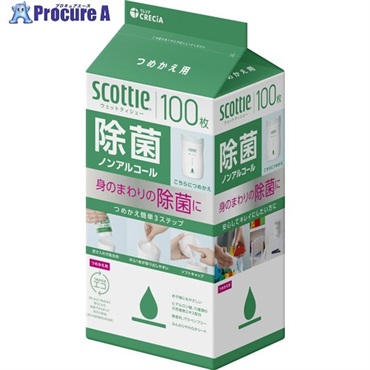 クレシア スコッティ ウェットティシュー除菌 ノンアルコール 100枚 つめかえ用 77143  1パック  日本製紙クレシア(株) ▼697-2534