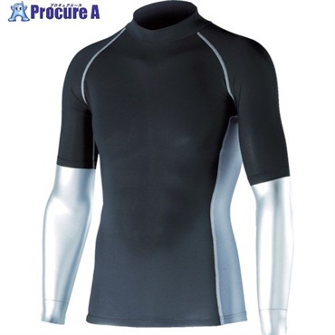 おたふく 冷感・消臭 パワーストレッチ半袖ハイネックシャツ ブラック S JW-624-BK-S  1着 ▼759-1080