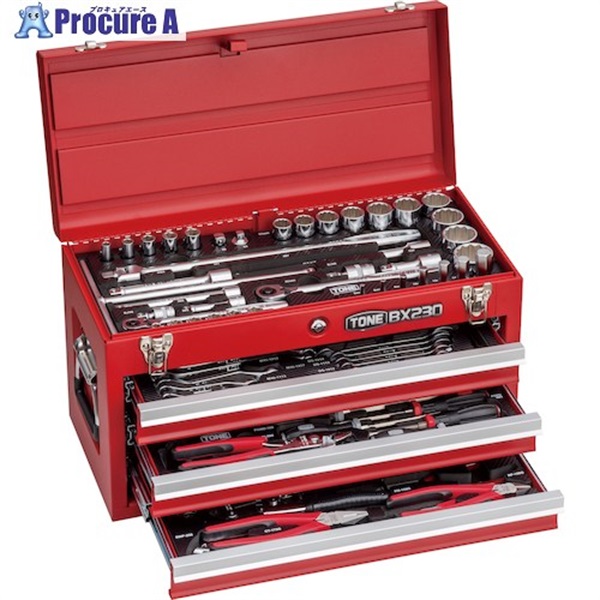 TONE 整備用工具セット ツールセット レッド 間口508×奥行232×高さ302mm 87点セット TSXT95023  1S ▼499-1740