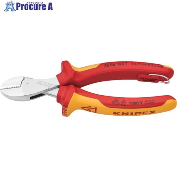 KNIPEX 絶縁コンパクトニッパー X-CUT 1000V絶縁落下防止ハンドル 7306-160TBK  1丁 ▼696-4291