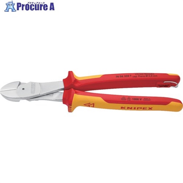 KNIPEX 絶縁1000V強力型ニッパー 落下防止 250mm 7406-250TBK  1丁 ▼696-4293