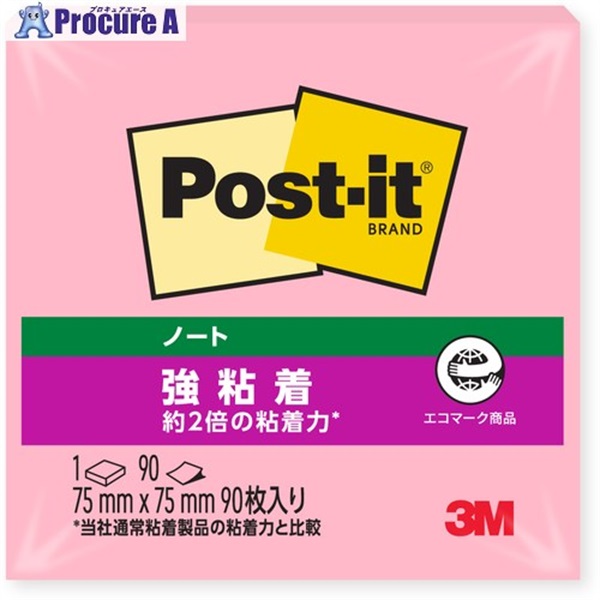 3M ポストイット(R) 強粘着ノート 654SS-PPK ポジティブリィピンク 654SS-PPK  1パック ▼710-0996