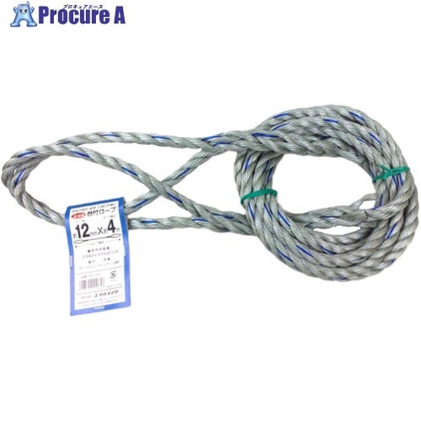 ユタカメイク 台付ロープ PE＆PP混紡ロープ 12mmX4m DR-124  1本 ▼855-2743