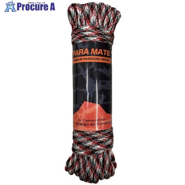 ユタカメイク パラメイトロープ 4mm×15m レッド/ブラック PMR-07  1個 ▼609-0813