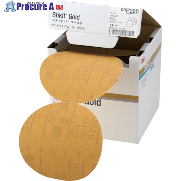 3M スティキット ゴールドディスクロール 穴なし #280 125mm径 DR 280 GOL  4巻 ▼836-7315