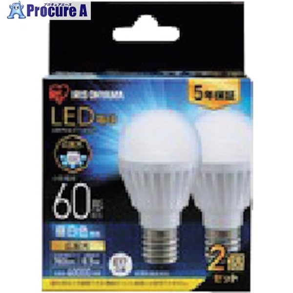 IRIS 521576 LED電球2個セット E17広配光タイプ 60形相当 電球色 LDA7N-G-E17-6T62P  1箱 ▼322-6568