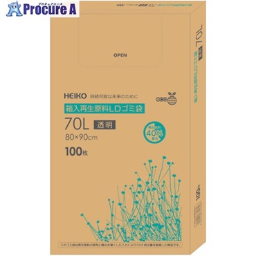 HEIKO 箱入再生原料LDゴミ袋 70L 透明 006605501  1箱 ▼619-3019