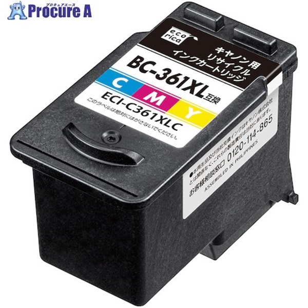 ecorica BC-361XL 互換リサイクルインクカートリッジ カラー ECI-C361XLC  1個 ▼572-5058