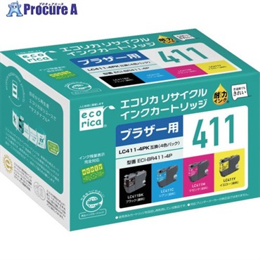 ecorica LC411-4PK互換リサイクルインクカートリッジ 4色 ECI-BR411-4P  1箱 ▼689-2552