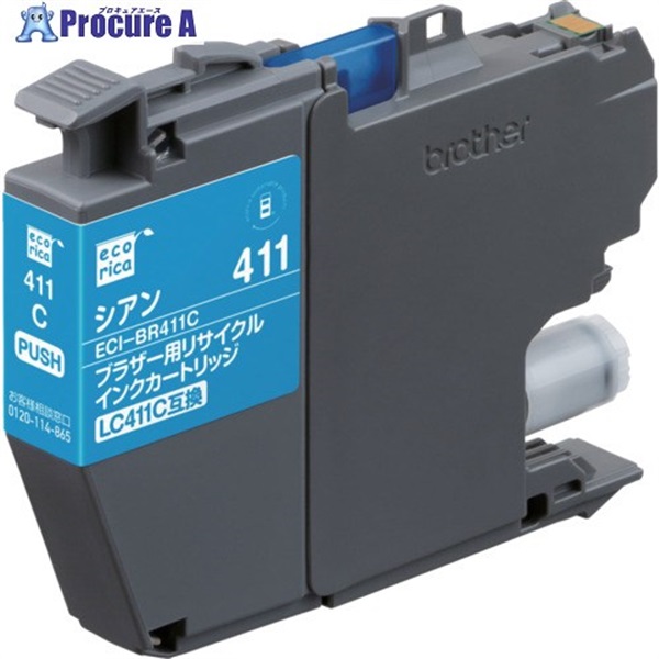 ecorica LC411C互換リサイクルインクカートリッジ シアン ECI-BR411C  1個 ▼689-2554