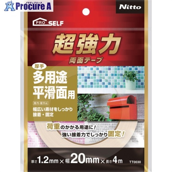 ニトムズ 超強力両面テープ 多用途平滑面用(厚手)20×4 TT0030  1巻 ▼716-2419