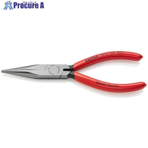 KNIPEX ロングノーズプライヤー 半丸 プラスチックハンドル 160mm(SB展示販売パッケージ仕様) 3021-160SB  1丁 ▼358-5584