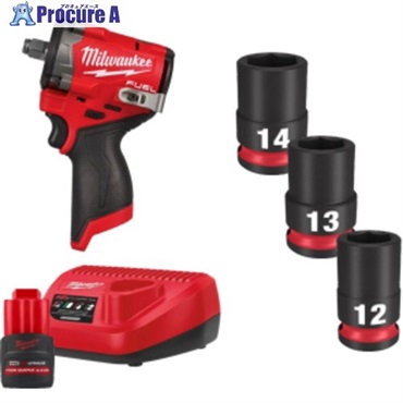 milwaukee M12 FUEL 3/8インチ542Nmインパクトレンチ 2.5Ah ＆ インパクトソケットキット M12 FIW2F38-251X LR JP  1台 ▼702-0347