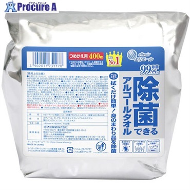 エリエール ウェットティッシュ 除菌できるアルコールタオル 大容量つめかえ用400枚 21001817  1ケース ▼564-1434