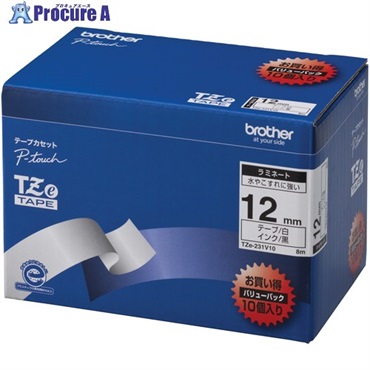 brother Tzeテープ 黒文字/白地 /12mm (お徳用パック10個入) TZE-231V10  1箱 ▼680-8922