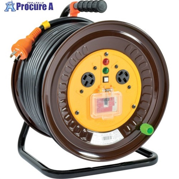 NICHIDO 電工ドラム 三相200V 過負荷漏電保護兼用ブレーカー付 50m NDN-EC350-20A  1台 ▼249-8695