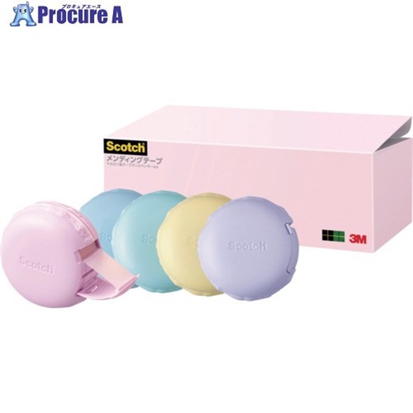 3M スコッチ メンディングテープ マカロン型テープディスペンサー付き アソートパック 810 MCR-YL 810 MCR-AP  1パック ▼709-5684