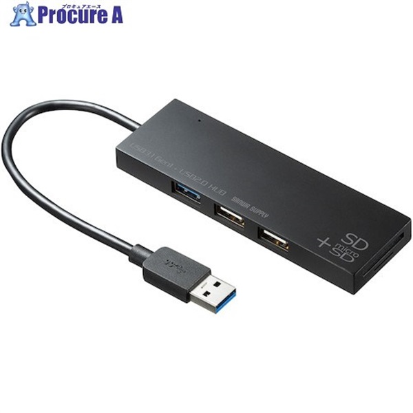 SANWA usb3.1＋2.0コンボハブ カードリーダー付き ブラック USB-3HC316BKN  1個 ▼555-9475